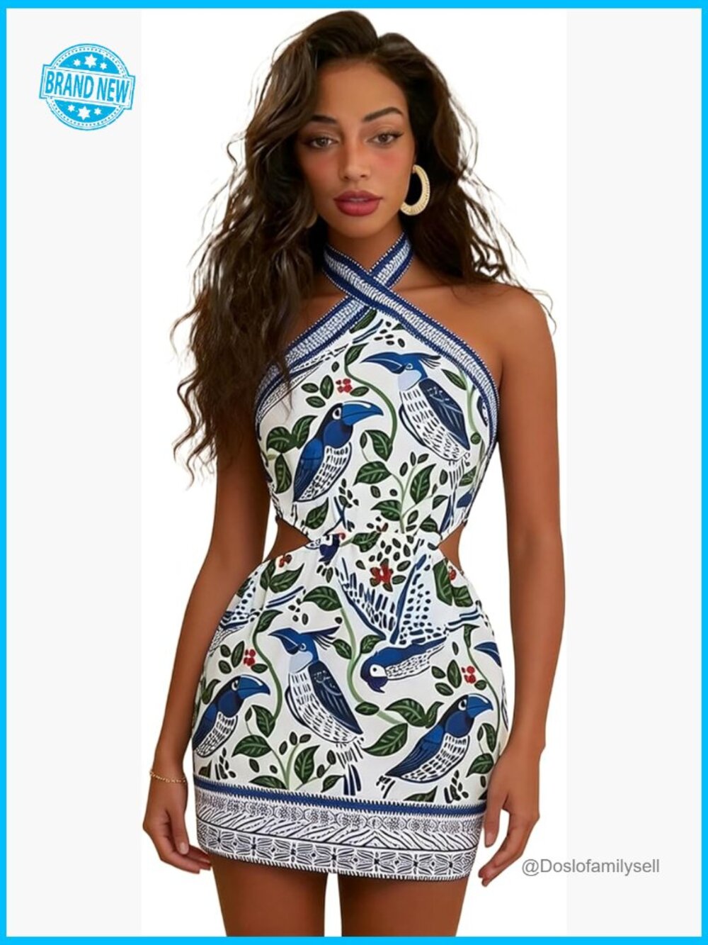 Boho Floral Chiffon Halter Mini Dress Sleeveless Tie Back Casual Beach Resort